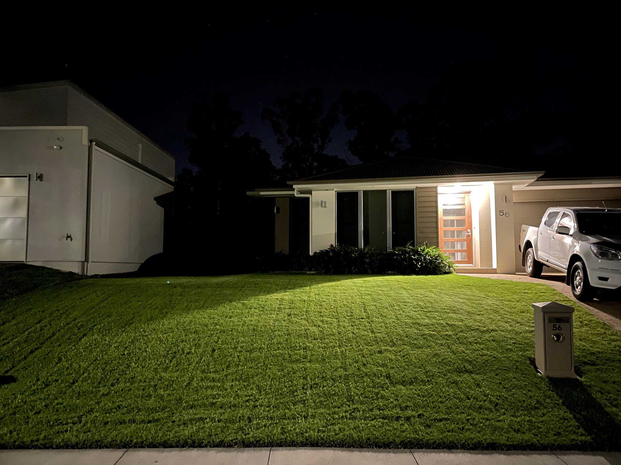Wintergreen-Couch-Turf-Grass-Lawn-at-night-front-of-house-w